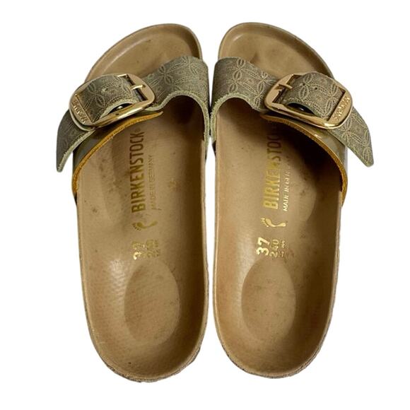 Birkenstock Womens Size 37 Madrid Big Buckle Sandals Ceramic Pattern Blue Gold - Picture 5 of 10